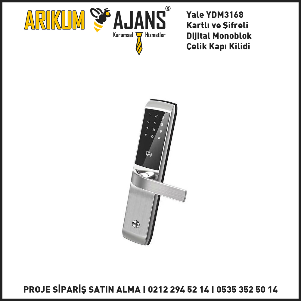 Yale YDM3168 Kartlı ve Şifreli Dijital Monoblok Çelik Kapı Kilidi
